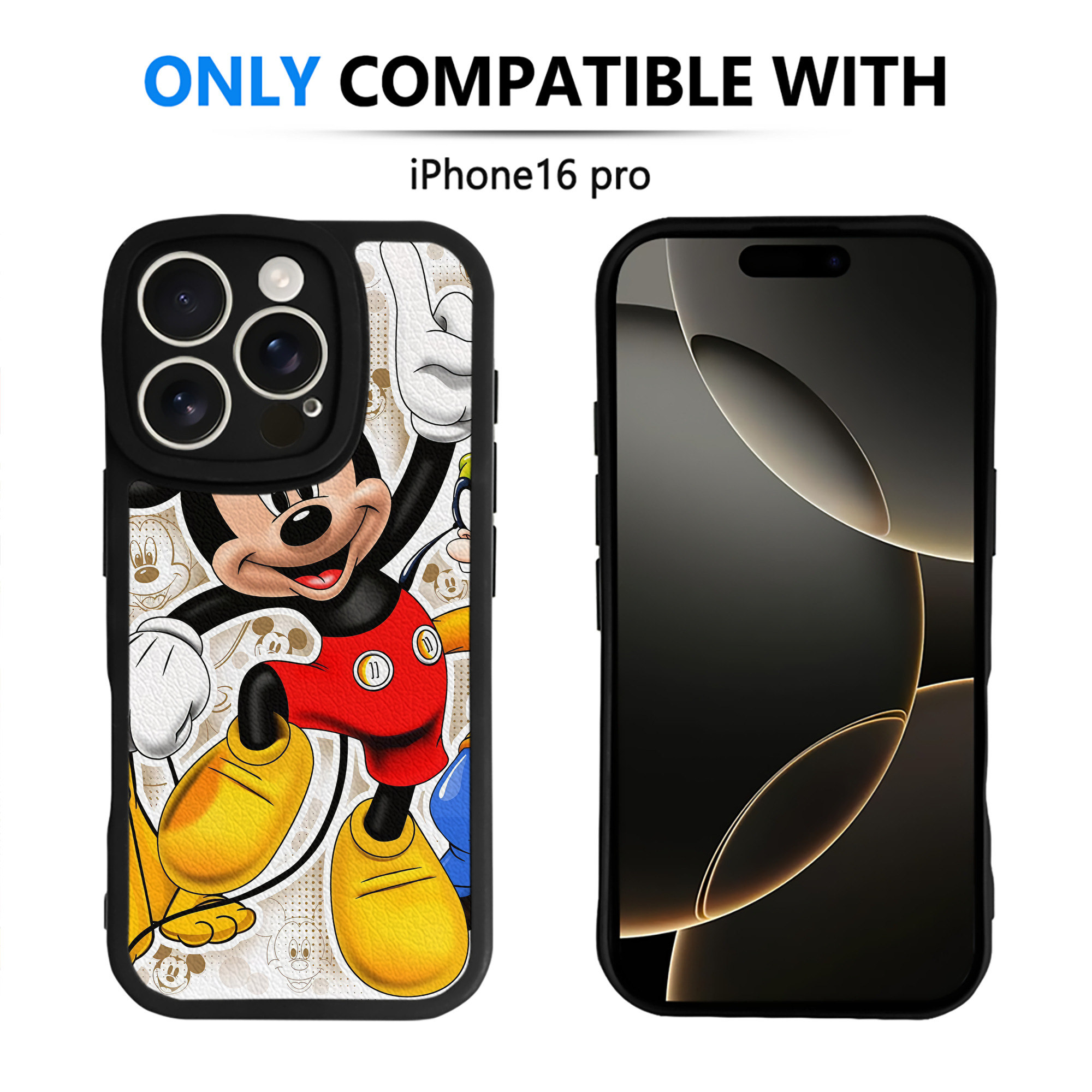 （画像用） ミッキーマウス Mickey Mouse 【iPhone 16シリーズ対応】シリコンスマホケース（レザー調） 材質：シリコン